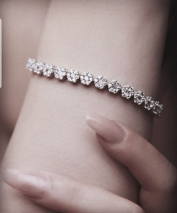 دستبند جواهری فلاور زیبا روکش طلا سفید