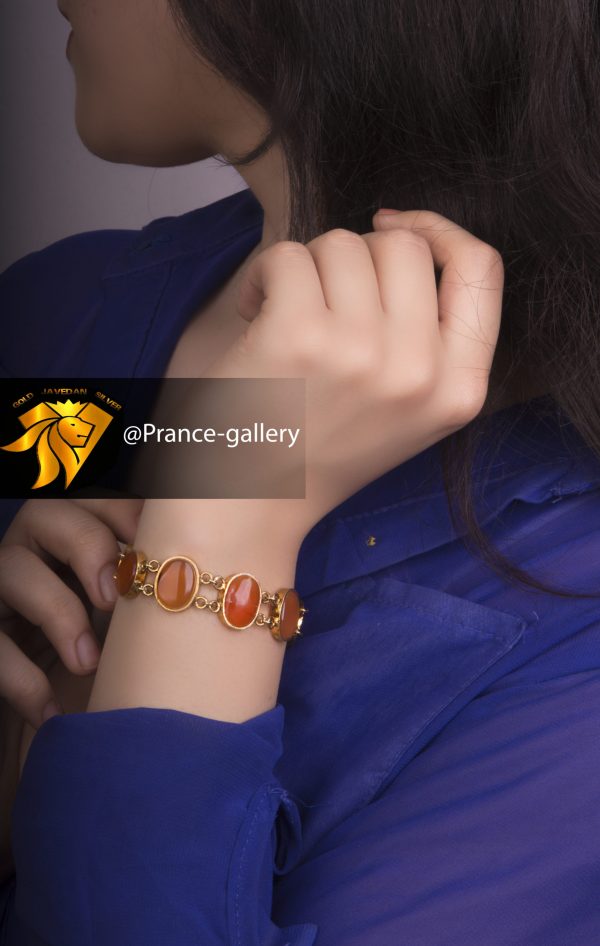 دستبند عقیق یمنی اصل روکش طلا زرد