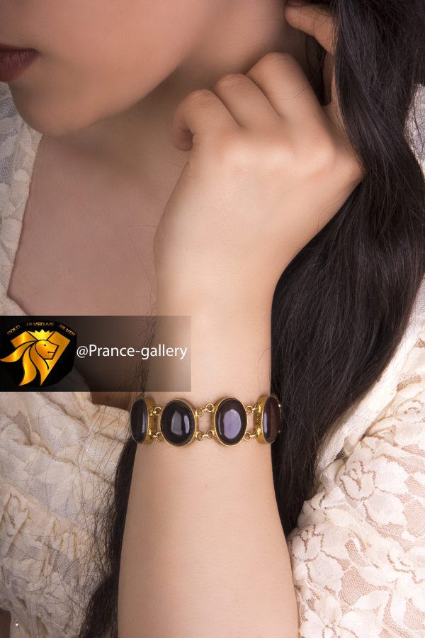 دستبند عقیق زنانه روکش طلای زرد