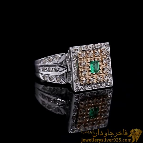 انگشتر زنانه زمرد الماس کار شده کد 13419019